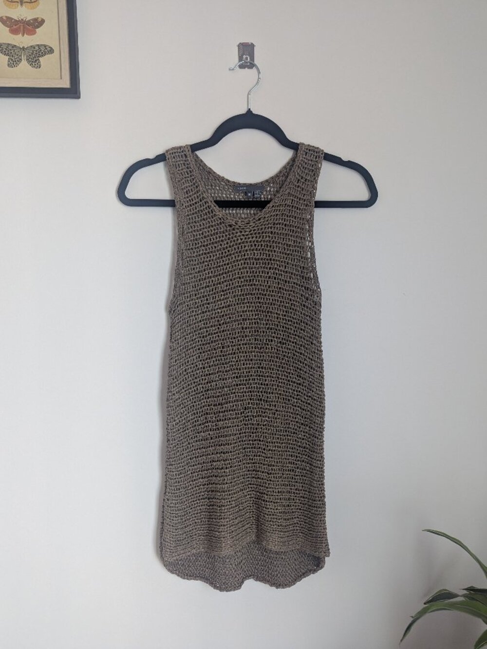 Vince Open Knit Crochet Tank Top Tan Size M